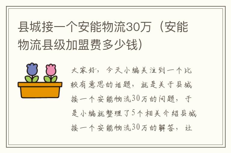 县城接一个安能物流30万（安能物流县级加盟费多少钱）