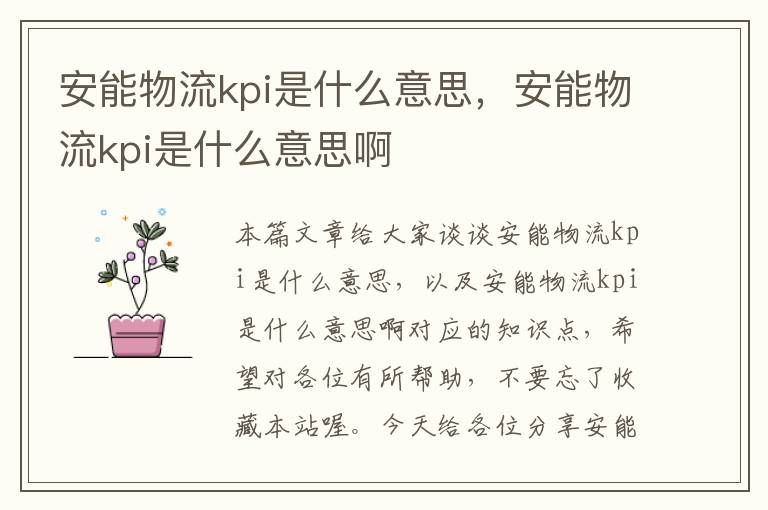 安能物流kpi是什么意思，安能物流kpi是什么意思啊