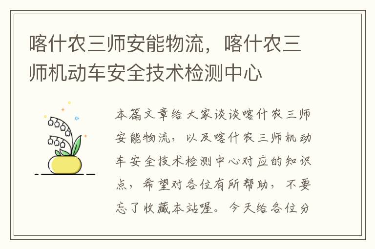 喀什农三师安能物流，喀什农三师机动车安全技术检测中心