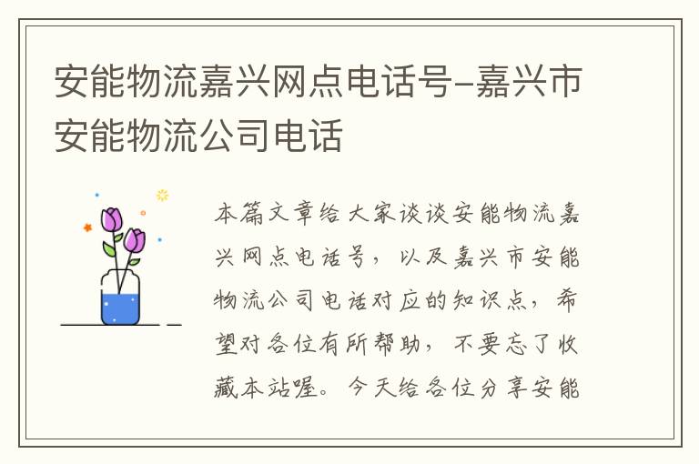 安能物流嘉兴网点电话号-嘉兴市安能物流公司电话