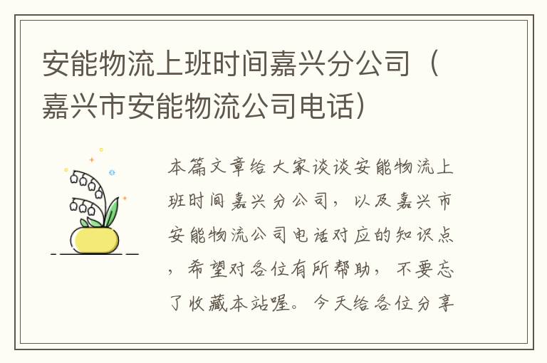 安能物流上班时间嘉兴分公司（嘉兴市安能物流公司电话）