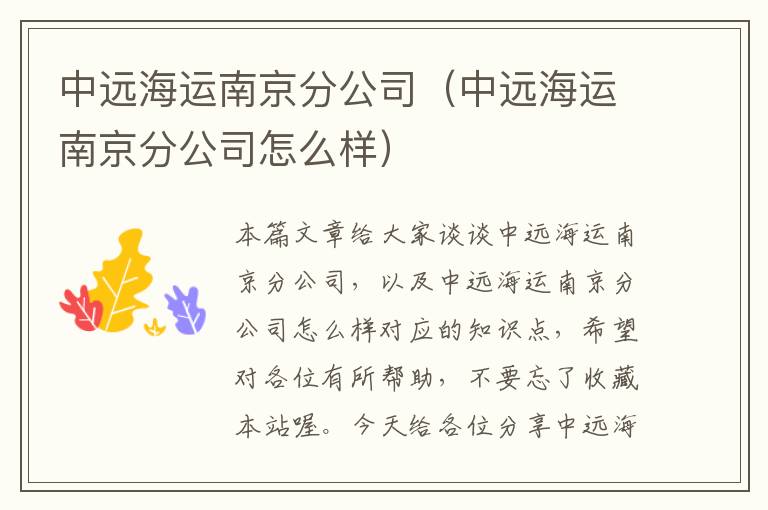 中远海运南京分公司（中远海运南京分公司怎么样）