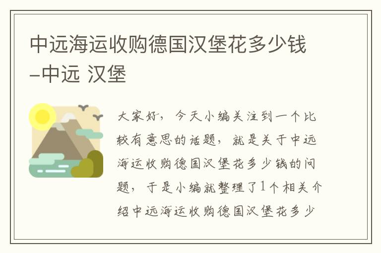 中远海运收购德国汉堡花多少钱-中远 汉堡