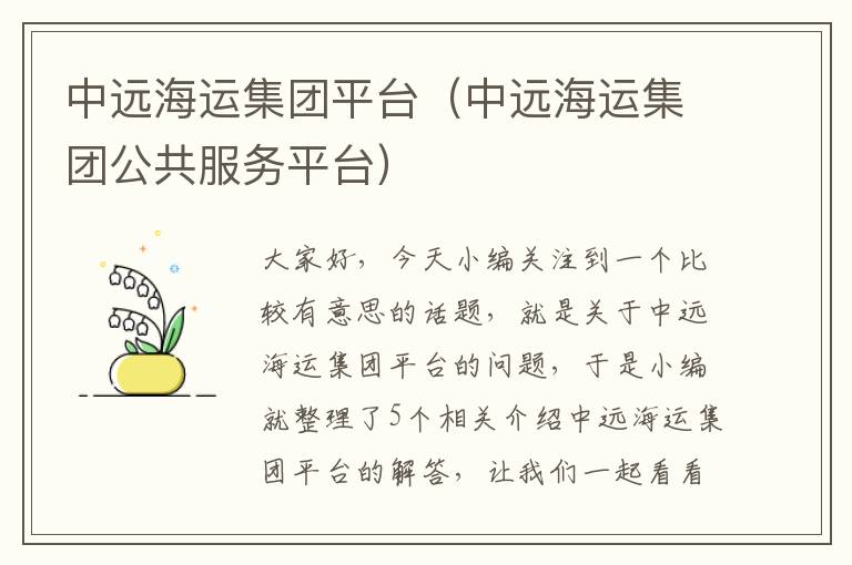 中远海运集团平台（中远海运集团公共服务平台）