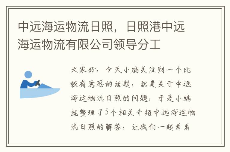 中远海运物流日照，日照港中远海运物流有限公司领导分工