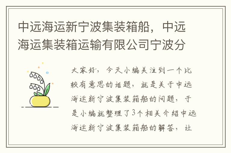 中远海运新宁波集装箱船，中远海运集装箱运输有限公司宁波分公司