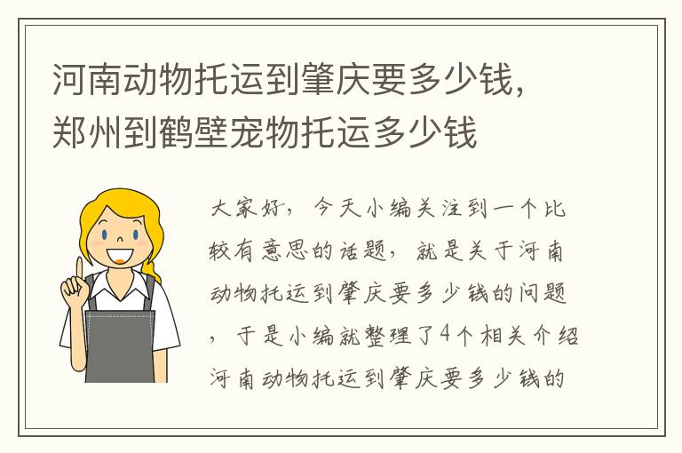 河南动物托运到肇庆要多少钱，郑州到鹤壁宠物托运多少钱