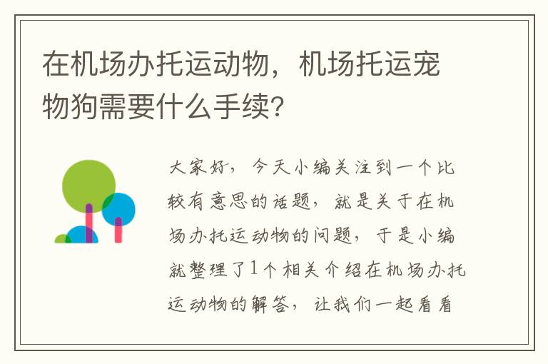 在机场办托运动物，机场托运宠物狗需要什么手续?