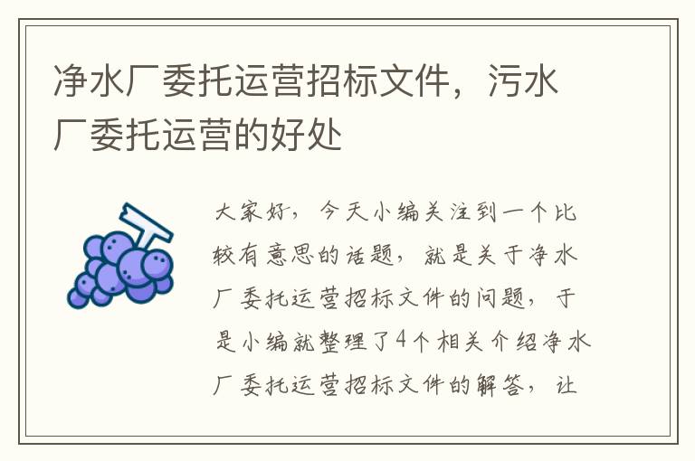 净水厂委托运营招标文件，污水厂委托运营的好处