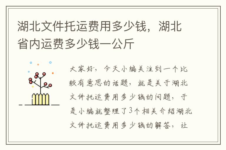 湖北文件托运费用多少钱，湖北省内运费多少钱一公斤