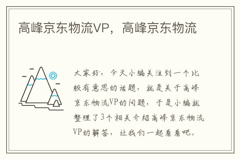 高峰京东物流VP，高峰京东物流