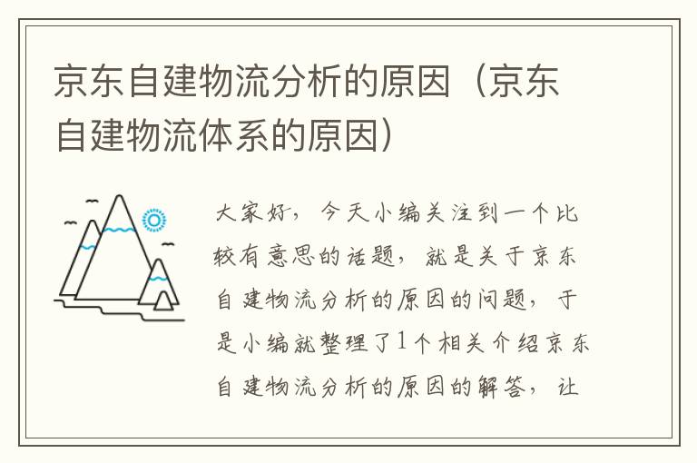 京东自建物流分析的原因（京东自建物流体系的原因）