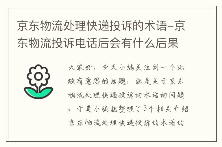 京东物流处理快递投诉的术语-京东物流投诉电话后会有什么后果