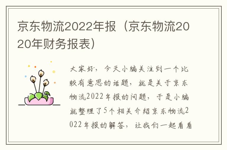 京东物流2022年报（京东物流2020年财务报表）