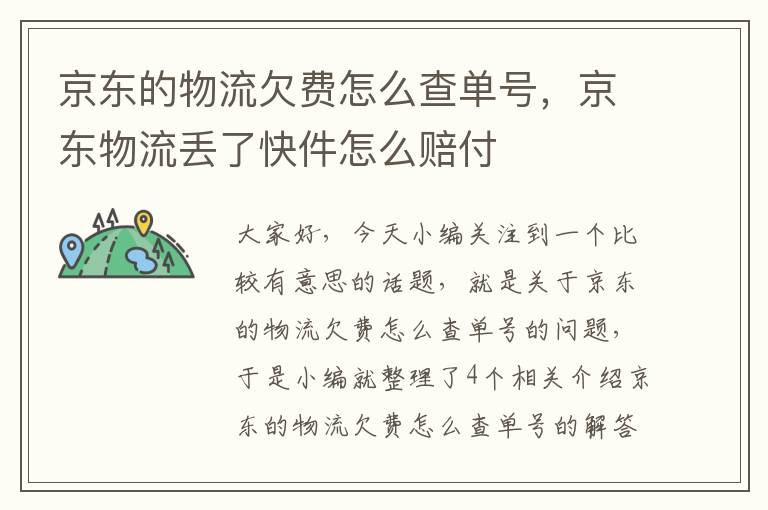 京东的物流欠费怎么查单号，京东物流丢了快件怎么赔付