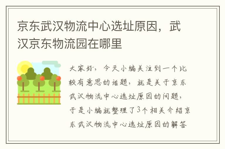 京东武汉物流中心选址原因，武汉京东物流园在哪里