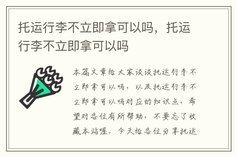 托运行李不立即拿可以吗，托运行李不立即拿可以吗