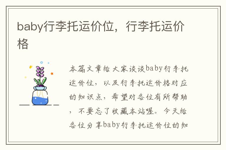 baby行李托运价位，行李托运价格