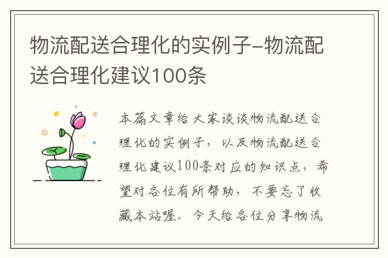 物流配送合理化的实例子-物流配送合理化建议100条