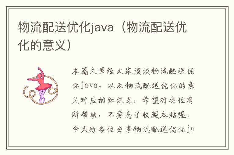 物流配送优化java（物流配送优化的意义）