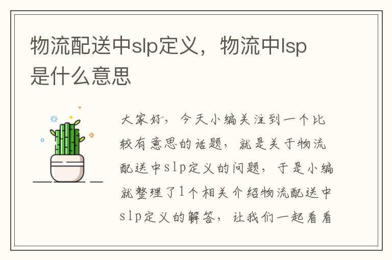 物流配送中slp定义，物流中lsp是什么意思