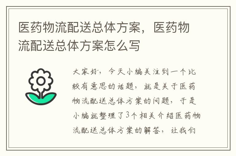 医药物流配送总体方案，医药物流配送总体方案怎么写