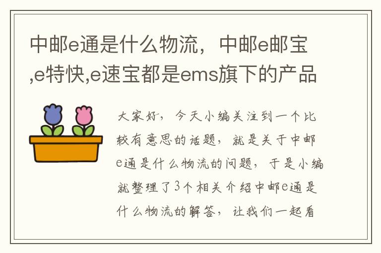 中邮e通是什么物流，中邮e邮宝,e特快,e速宝都是ems旗下的产品