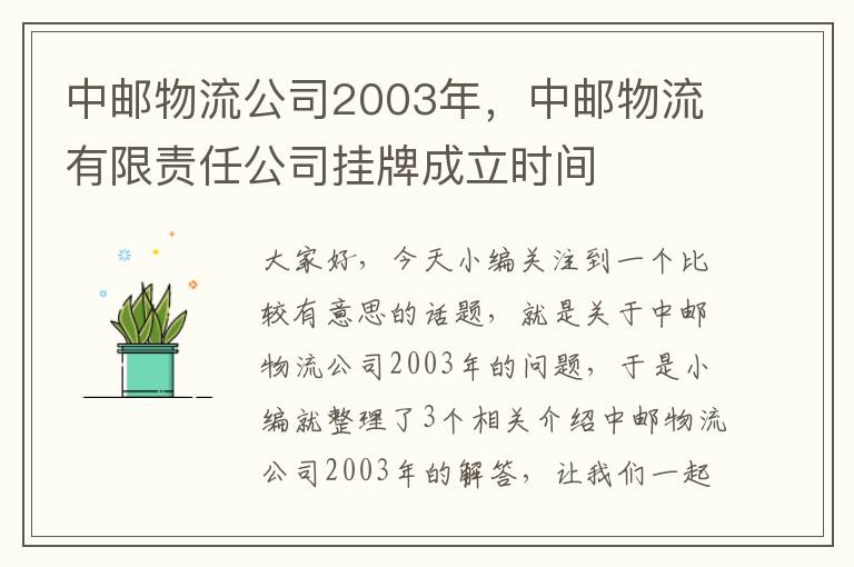 中邮物流公司2003年，中邮物流有限责任公司挂牌成立时间