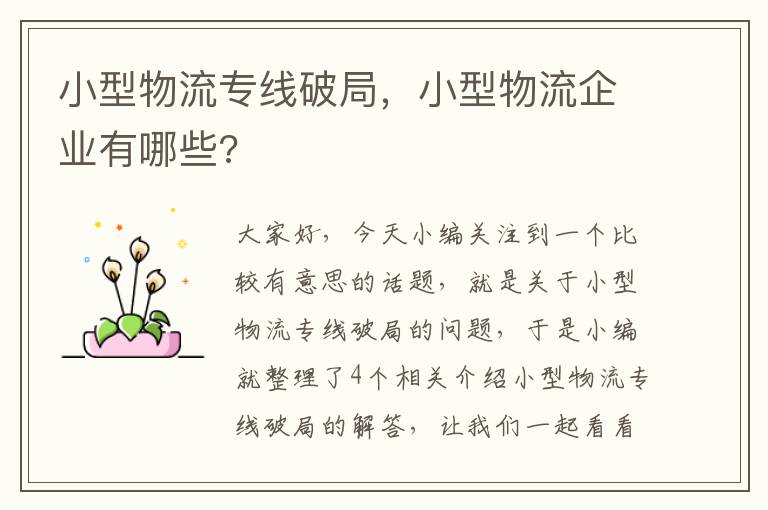 小型物流专线破局，小型物流企业有哪些?