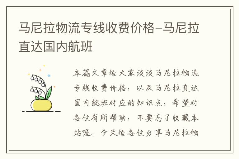 马尼拉物流专线收费价格-马尼拉直达国内航班