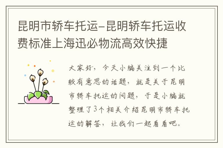 昆明市轿车托运-昆明轿车托运收费标准上海迅必物流高效快捷