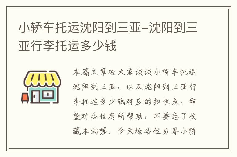 小轿车托运沈阳到三亚-沈阳到三亚行李托运多少钱