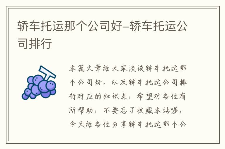 轿车托运那个公司好-轿车托运公司排行