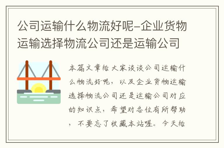 公司运输什么物流好呢-企业货物运输选择物流公司还是运输公司