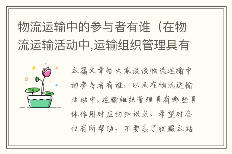 物流运输中的参与者有谁（在物流运输活动中,运输组织管理具有哪些具体作用）