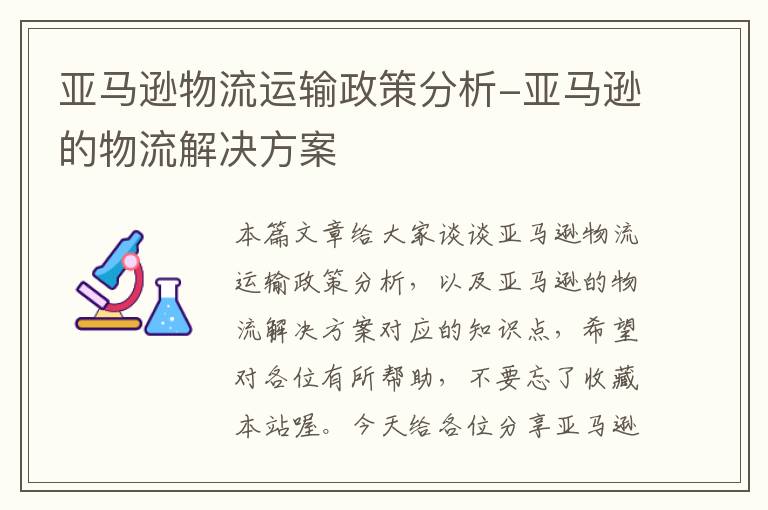 亚马逊物流运输政策分析-亚马逊的物流解决方案