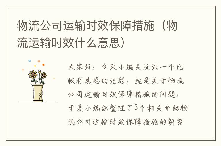 物流公司运输时效保障措施（物流运输时效什么意思）