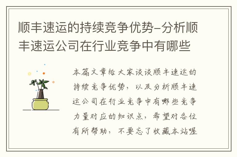 顺丰速运的持续竞争优势-分析顺丰速运公司在行业竞争中有哪些竞争力量