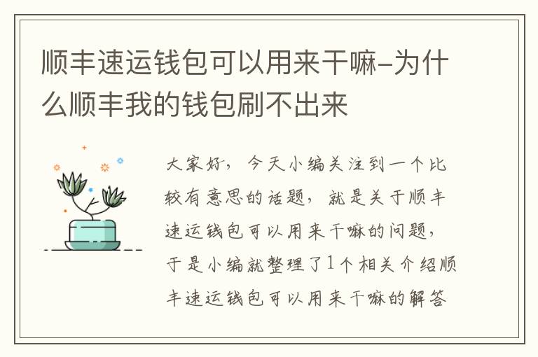 顺丰速运钱包可以用来干嘛-为什么顺丰我的钱包刷不出来