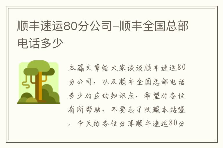 顺丰速运80分公司-顺丰全国总部电话多少