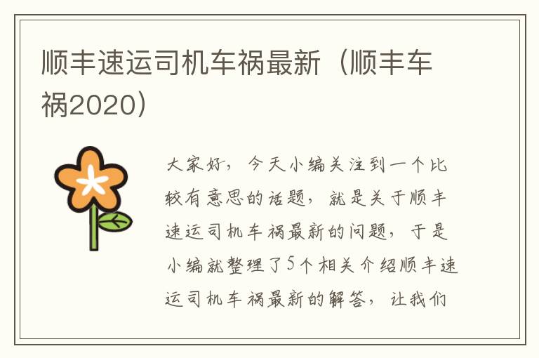 顺丰速运司机车祸最新（顺丰车祸2020）