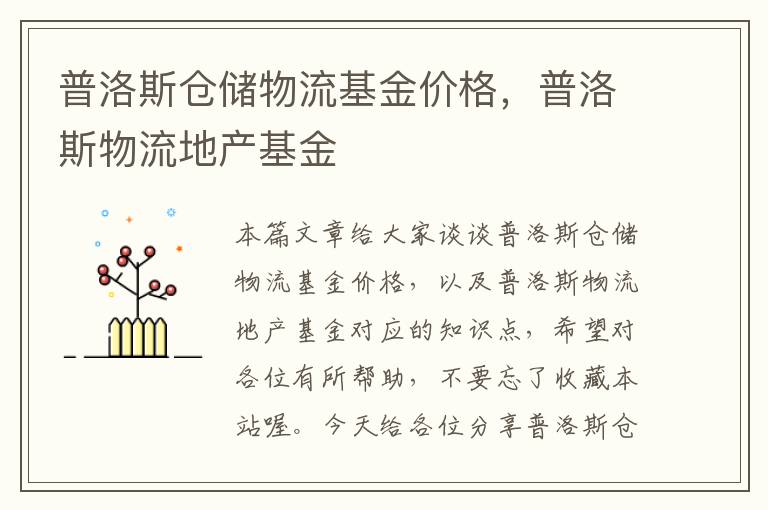 普洛斯仓储物流基金价格，普洛斯物流地产基金