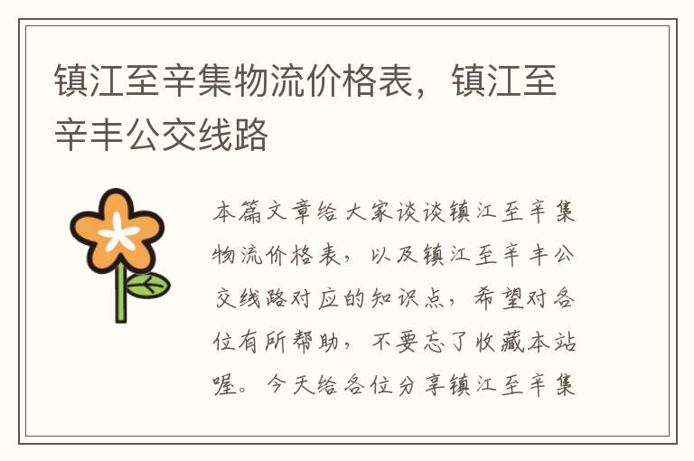 镇江至辛集物流价格表，镇江至辛丰公交线路