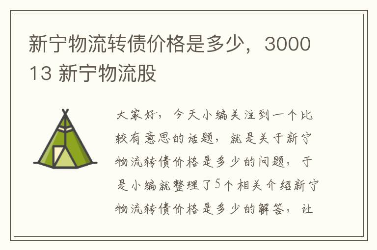 新宁物流转债价格是多少，300013 新宁物流股