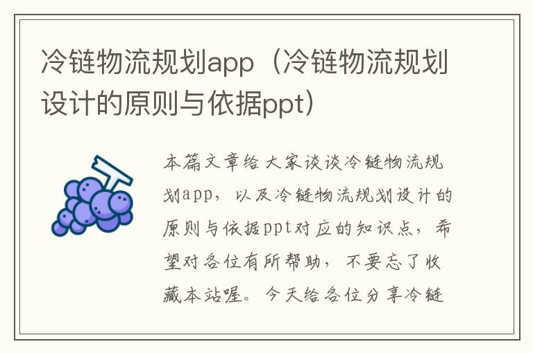 冷链物流规划app（冷链物流规划设计的原则与依据ppt）