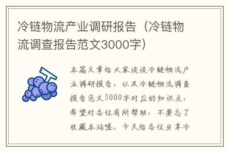 冷链物流产业调研报告（冷链物流调查报告范文3000字）