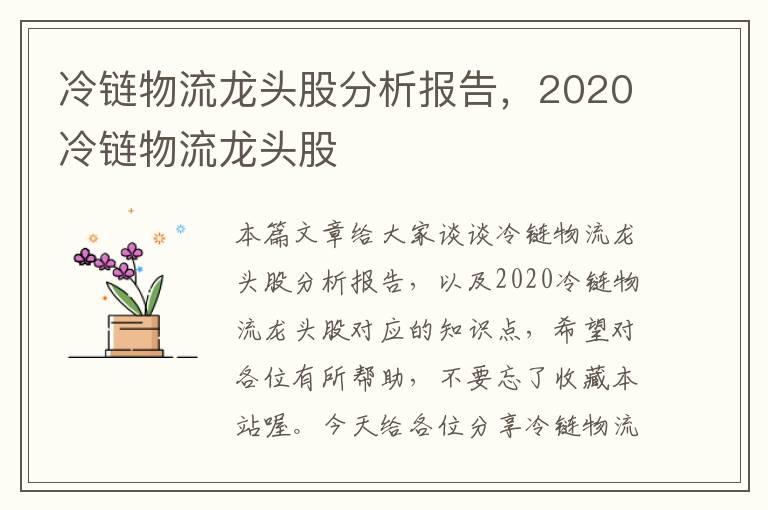 冷链物流龙头股分析报告，2020冷链物流龙头股